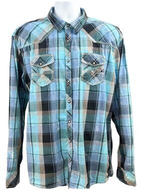 BKE Vintage Athletic Fit Shirt  Mens Size XL Pearl Snap Long Sleeve Cotton